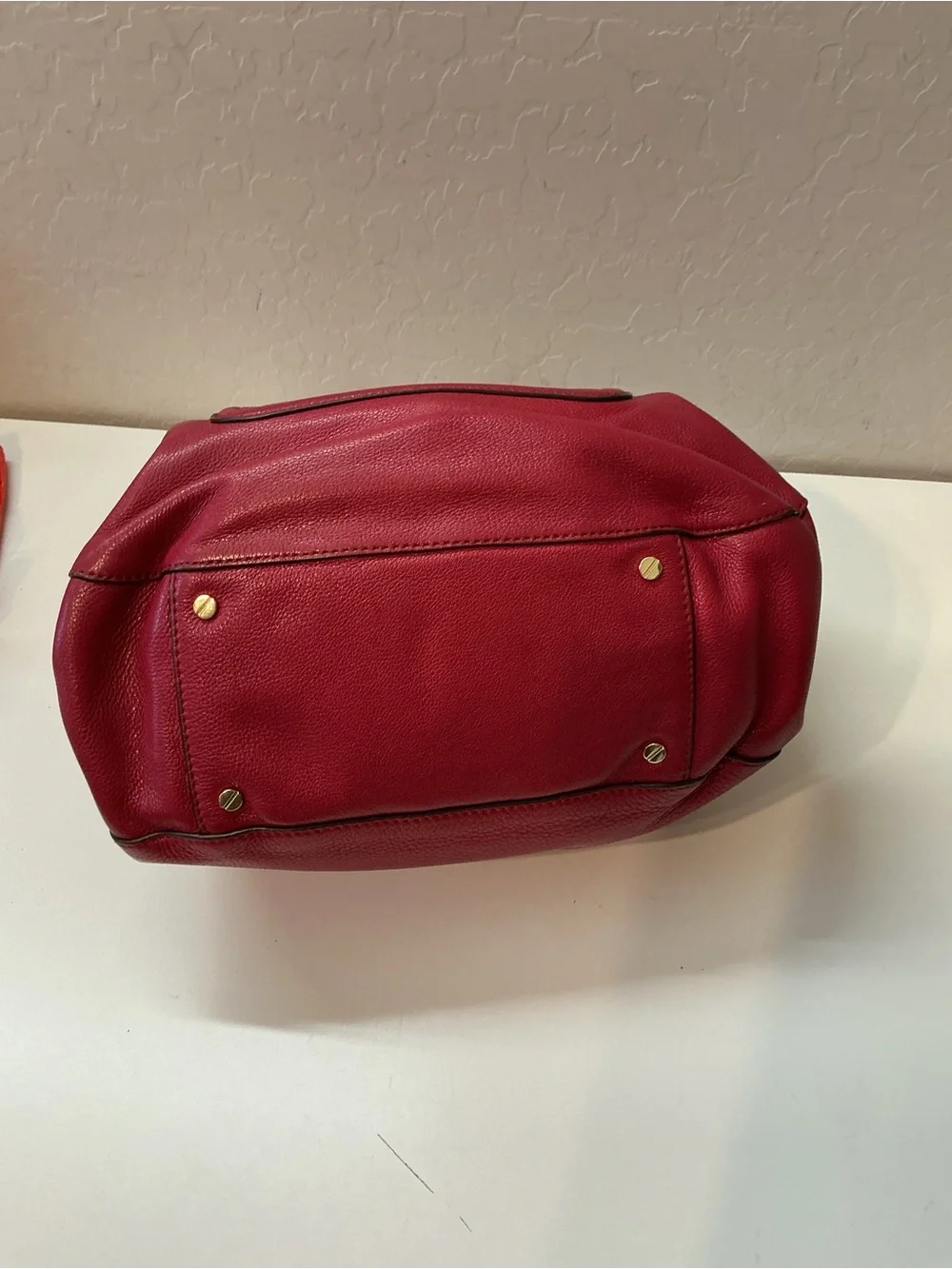 Tory Burch Amanda Pebbled Leather Red Raspberry crossbody tote bag